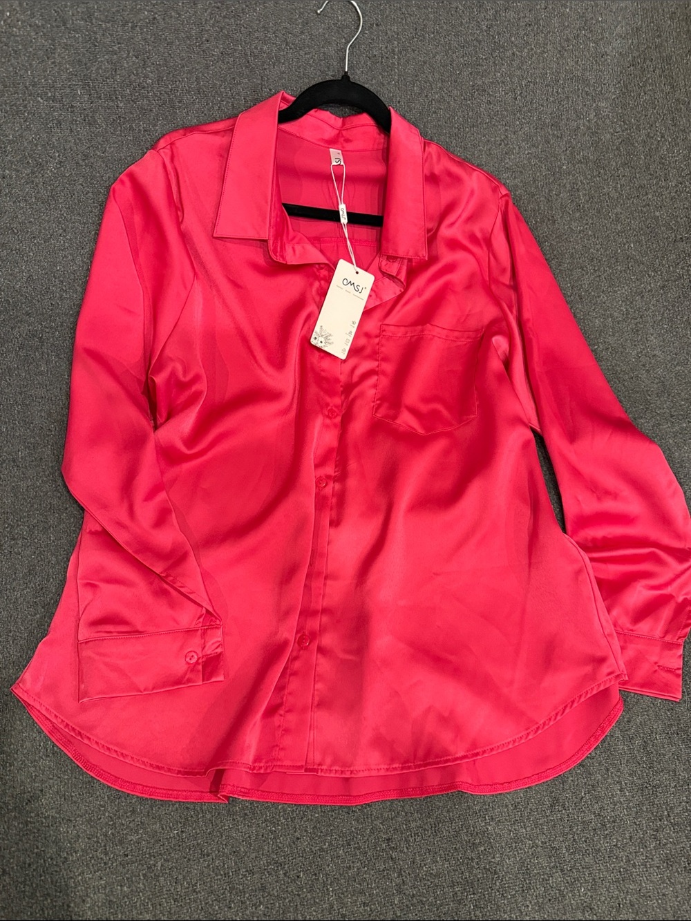 Bright Fuchsia Satin Button-Up Blouse
